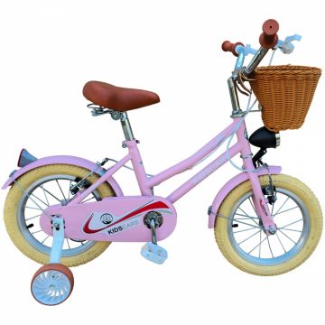 Bicicleta pentru copii KidsCare HappyGirl Roz 12 inch cu roti ajutatoare, frane de mana, cosulet, 2-4 ani