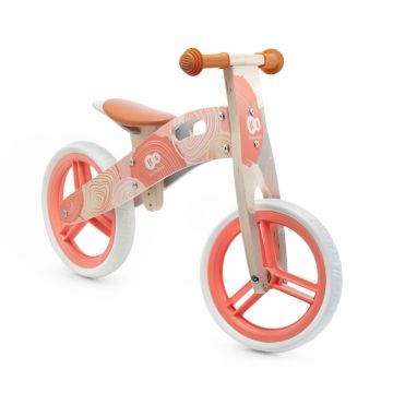 Bicicleta pentru copii Kinderkraft Runner Coral din lemn, roti 12 inch din spuma EVA, greutate admisa 35 kg
