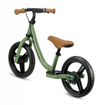 Bicicleta pentru copii Kinderkraft Space Light Green fara pedale, cu suport picioare, frana de mana, greutate admisa 35 kg