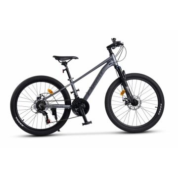 Bicicleta pentru copii MTB-HT Carpat Pro Teen C24472A GriNegru, roti 24 inch, cadru aluminiu, 21 viteze, echipare Shimano, frane disc mecanice, cabluri integrate