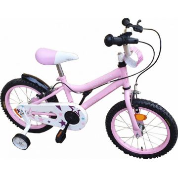Bicicleta pentru copii Novokids Crystal Bike Roz, Roti 16 inch, Maxim 35 kg, Cadru din otel, Roti ajutatoare, Ghidon si sa reglabile pe inaltime