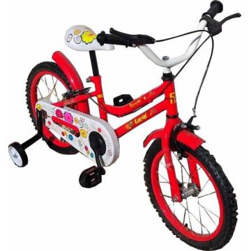 Bicicleta pentru copii Novokids My first Bike Rosu, roti 16 inch, greutate admisa 35 kg, cadru din otel, roti ajutatoare, ghidon reglabil pe inaltime