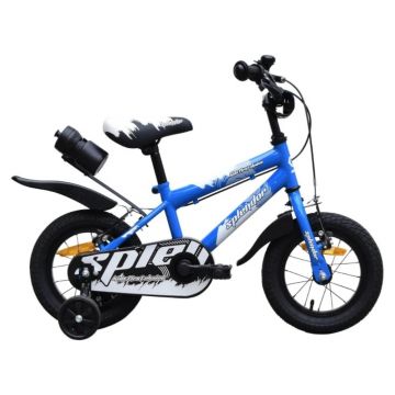 Bicicleta pentru copii Novokids SplendOr Boom Pro Edition Albastru Cu bidon pentru apa, Roti 12 inch, Greutate admisa 50 kg, Cadru din otel, Roti ajutatoare detasabile, Ghidon reglabil pe inaltime
