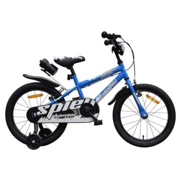 Bicicleta pentru copii Novokids SplendOr Boom PRO Edition Albastru Cu bidon pentru apa, Roti 18 inch, Greutate admisa 50 kg, Cadru din otel, Roti ajutatoare detasabile, Ghidon reglabil pe inaltime