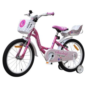 Bicicleta pentru copii Novokids SplendOr Boom PRO Edition Roz, Cosulet pentru papusi, Roti 14 inch, Greutate admisa 50 kg, Cadru din otel, Roti ajutatoare detasabile, Ghidon reglabil pe inaltime