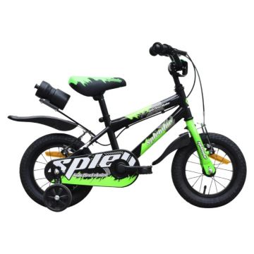 Bicicleta pentru copii Novokids SplendOr Boom Pro Edition Verde Cu bidon pentru apa, Roti 12 inch, Greutate admisa 50 kg, Cadru din otel, Roti ajutatoare detasabile, Ghidon reglabil pe inaltime