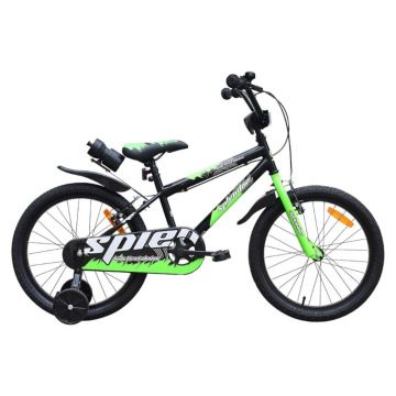 Bicicleta pentru copii Novokids SplendOr Boom PRO Edition Verde Cu bidon pentru apa, Roti 20 inch, Greutate admisa 50 kg, Cadru din otel, Roti ajutatoare detasabile, Ghidon reglabil pe inaltime