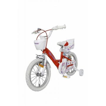 Bicicleta pentru copii Novokids SplendOr PRO Line Edition Rosu, Cosulet, Roti 16 inch, Maxim 35 kg, Cadru din otel, Roti ajutatoare detasabile, Ghidon reglabil pe inaltime