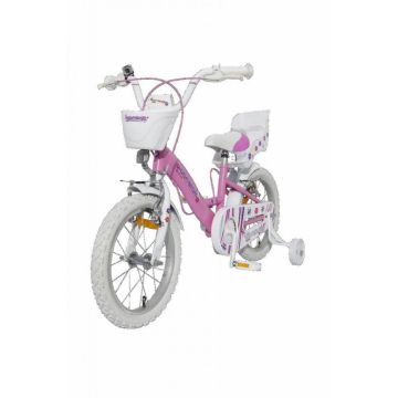 Bicicleta pentru copii Novokids SplendOr PRO Line Edition Roz, Cosulet, Roti 16 inch, Maxim 35 kg, Cadru din otel, Roti ajutatoare detasabile, Ghidon reglabil pe inaltime