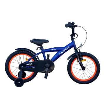 Bicicleta pentru copii Procart AlbastruPortocaliu 16 inch, roti ajutatoare, cadru otel 23 cm, ghidon reglabil, frane fata v-brake
