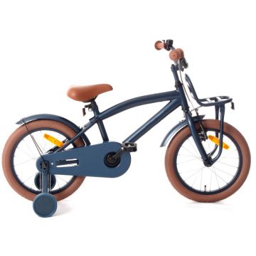 Bicicleta pentru copii Procart Cool Boy Bleumarin 16 inch, cadru otel 26 cm, frana v-brake, suport frontal, roti ajutatoare, far
