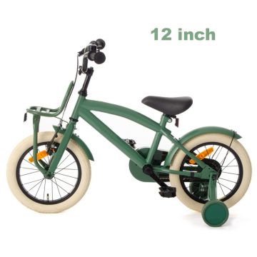 Bicicleta pentru copii Procart Verde 12 inch, roti ajutatoare detasabile, frane v-brake, scaun si ghidon reglabile