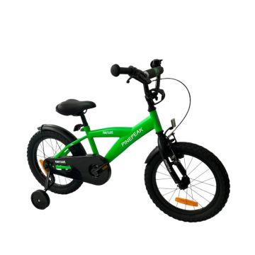 Bicicleta pentru copii Procart Verde 16 inch, roti ajutatoare, v-brake, scaun ajustabil, cadru otel, jante aluminiu, aparatoare lantnoroi