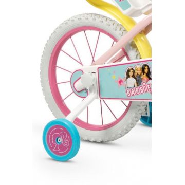 Bicicleta pentru copii Toimsa Barbie 16 inch cu roti ajutatoare, cos frontal si scaun pentru papusi