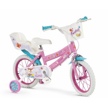Bicicleta pentru copii Toimsa Fantasy Walk 14 inch cu roti ajutatoare, cos frontal si scaun pentru papusi