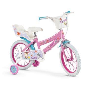 Bicicleta pentru copii Toimsa Fantasy Walk 16 inch cu roti ajutatoare, cos frontal si scaun pentru papusi