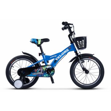 Bicicleta pentru copii Velors V1601A Albastru, roti 16 inch, varsta 4-6 ani, 16 viteze, inaltime utilizator 100-115 cm , greutate suportata 60 kg