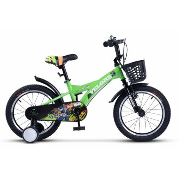 Bicicleta pentru copii Velors V1601A Verde , roti 16 inch, varsta 4-6 ani, 16 viteze, inaltime utilizator 100-115 cm , greutate suportata 60 kg