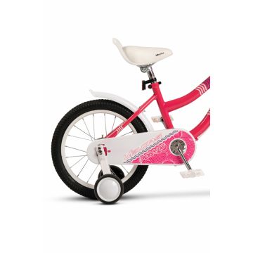 Bicicleta pentru copii Velors V1604B Fucsia 16 inch cu roti ajutatoare, cosulet, cadru din otel, varsta 4-6 ani