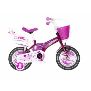 Bicicleta pentru copii Visitor Happy Puppy, roti 12 inch, v-brake, cadru otel 9 inch, cos si scaun papusi