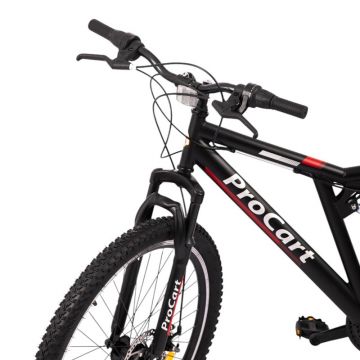 Bicicleta Procart MTB Rosu full suspension, 26 inch, 21 viteze, sistem de franare pe disc, cadru otel