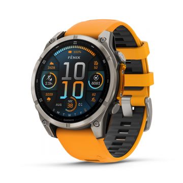 Ceas Garmin Fenix 8 Sapphire Titanium Amoled 47mm  Graphite Spark Orange
