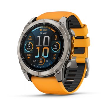 Ceas Garmin Fenix 8 Sapphire Titanium Amoled 51mm  Graphite Spark Orange