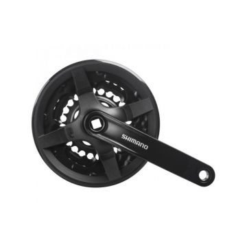 Angrenaj pedalier Shimano Tourney FC-TY301, 42X34X24T, brat 150mm, pentru 6 7 8 viteze, pe spate, cu CG, compatibil chaincase, suruburi, culoare negru