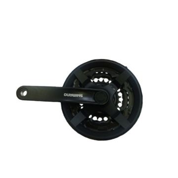 Angrenaj pedalier Shimano Tourney FC-TY301, 42X34X24T, brat 170mm, pt. 6 7 8 viteze, pe spate, cu CG, compatibil chaincase, culoare negru