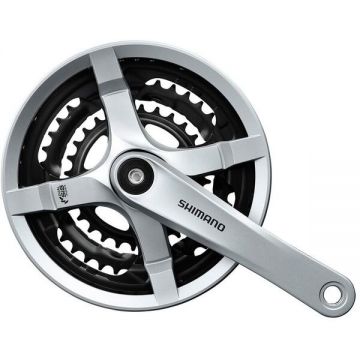 Angrenaj pedalier Shimano Tourney FC-TY501, 48X38X28T, brat 175mm, pentru 6 7 8 viteze pe spate, CG, suruburi de fixare, culoare argintiu, ambalat individual