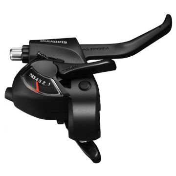 Maneta schimbator frana Shimano ST-EF41-7R, montaj dreapta, 7 viteze, cablu de schimbator 2050mm, 2 degete, pentru V-Brake, culoare negru