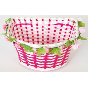 Cos de biciclete impletit Volare, model cu flori, culoare roz alb