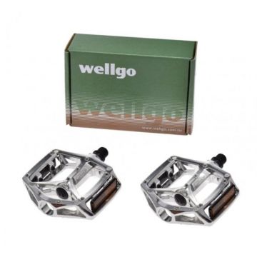 Set 2 pedale Wellgo din aluminiu pentru bicicleta, filet 9 16, culoare argintiu