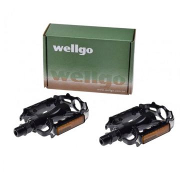Set 2 pedale Wellgo din aluminiu pentru bicicleta, filet 9 16, culoare negru