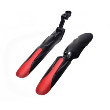 Set aparatori noroi fata+spate, pentru biciclete cu amortizoare, roata 24 - 28 inch, culoare negru rosu