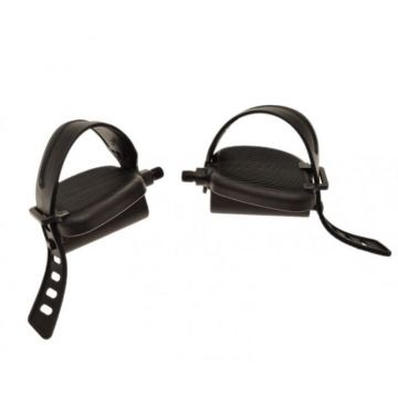 Set pedale bicicleta + ratrape cauciuc, filet 9 16, culoare negru