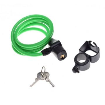 Antifurt cu cheie 8 mm x 1500 mm, culoare verde, cu suport montare