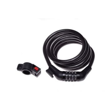 Antifurt cu cifru, culoare negru, 12 mm x 1800 mm, cu suport montare