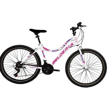 Bicicleta MTB Belderia Rose, culoare alb roz, roata 24  , cadru din otel