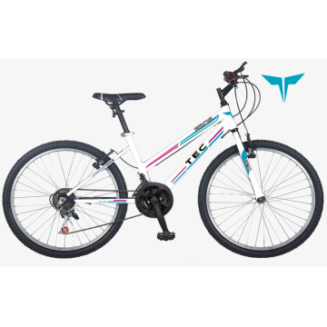 Bicicleta MTB copii TEC Eros, culoare alb albastru roz, roata 24  , cadru din otel