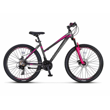 Bicicleta MTB Umit Mirage Lady 2D, 21 viteze, culoare gri roz, roata 26  , cadru din aluminiu, frana disc