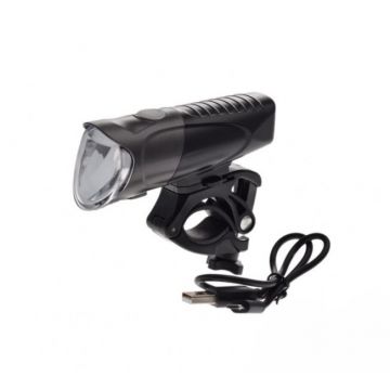 Lampa fata biciclete, 1 led, 200 lumeni, culoare negru, incaracare USB