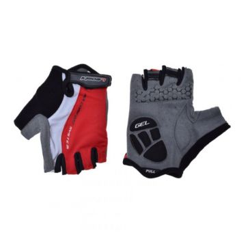 Manusi ciclism adulti, Leoshi, cu gel, culoare alb rosu, marime L