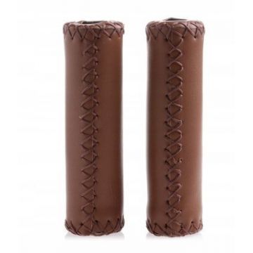 Set 2 mansoane bicicleta G008 din piele, culoare maro, dopuri capeti incluse