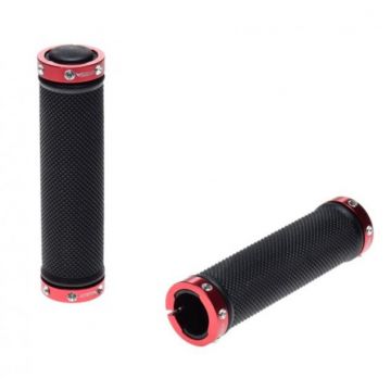 Set 2 mansoane biciclete, LockOn, material Kraton Gel, lungime 127 mm, greutate 128g, culoare negru rosu