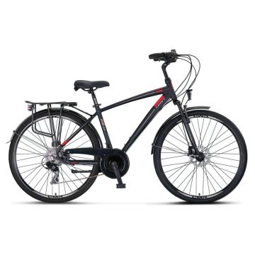 Bicicleta City Umit Ventura, M-460-ATB-S, culoare negru rosu, roata 28  , cadru 460mm din aluminiu, frana hidraulica