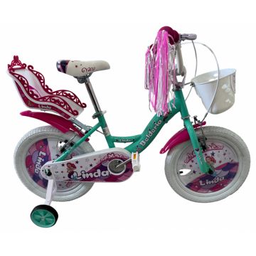 Bicicleta copii Belderia Linda, culoare turcoaz, roata 12  , cadru din otel