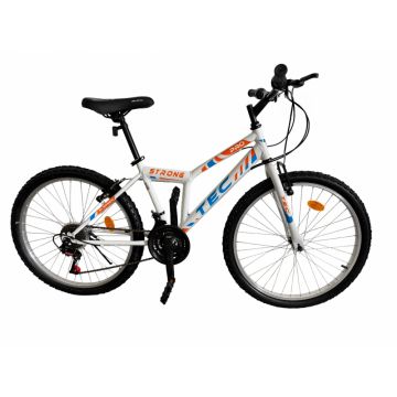 Bicicleta MTB Tec Strong, culoare alb portocaliu albastru, roata 24  , cadru din otel