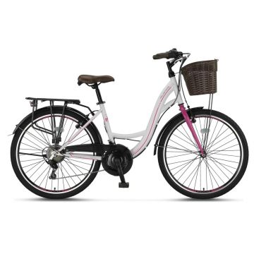 Bicicleta City Umit Alanya, roata 26  , 21 viteze, culoare alb roz, cadru din otel