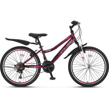 Bicicleta copii Umit Faster Lady, frana V-Brake, 21 viteze, culoare visiniu mov, roata 26  , cadru otel
